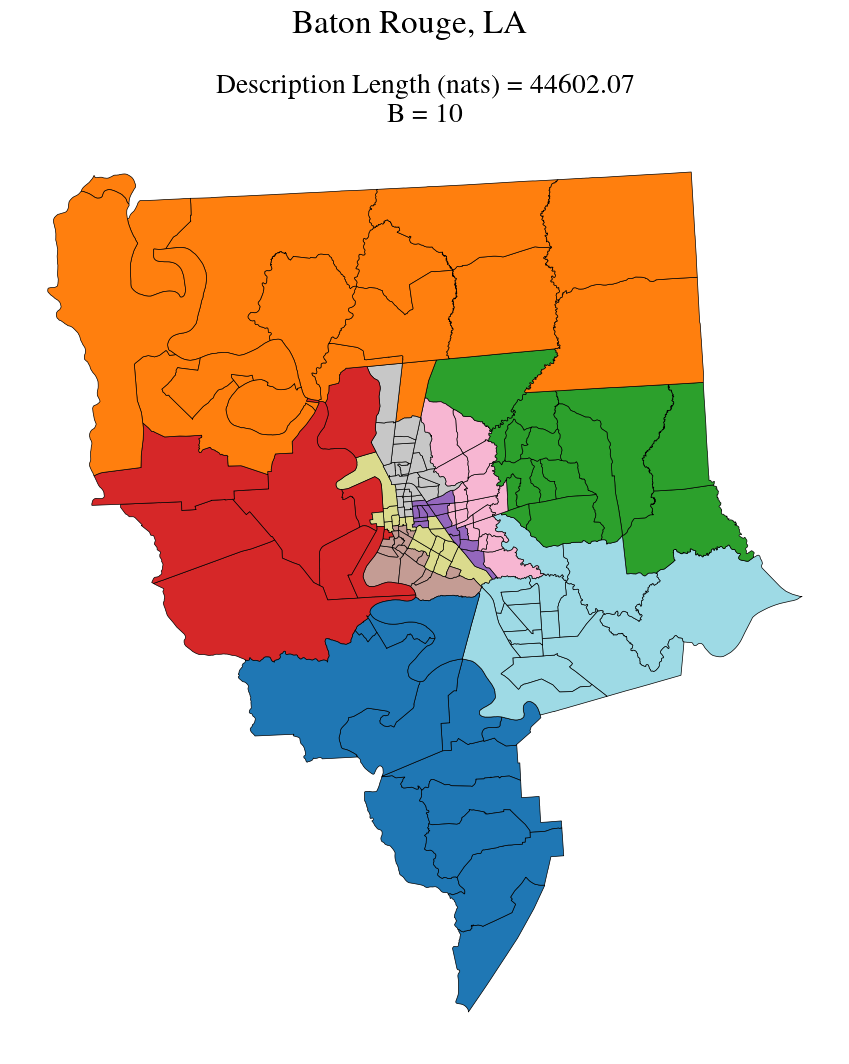 Example output showing the spatial regionalization results for Baton Rouge, LA.